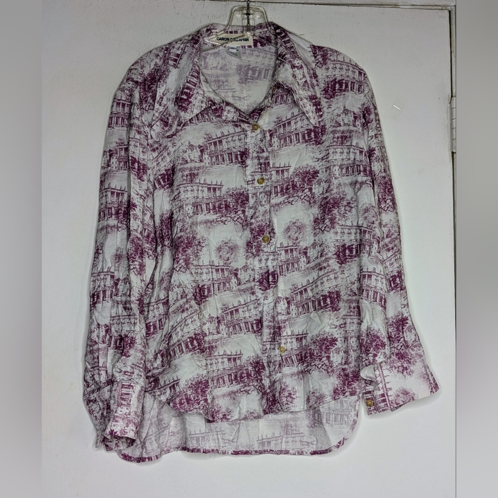 Caron Callahan • Johan Long Sleeve Top Mauve Scenic Print Shirt RARE